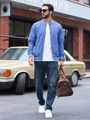 TACVASEN Light Blue Men's Lightweight Water Resistant Bomber Jacket