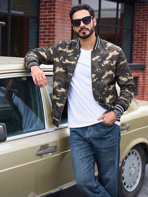 TACVASEN Army Green Camouflage Men's Lightweight Water Resistant Bomber Jacket