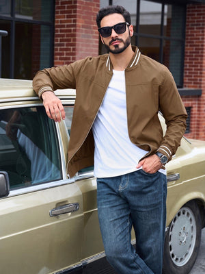 TACVASEN Brown Men's Lightweight Water Resistant Bomber Jacket
