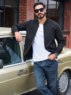 TACVASEN Black Men's Lightweight Water Resistant Bomber Jacket
