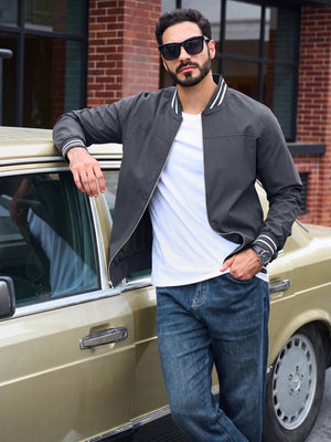 TACVASEN Charcoal Grey Men's Lightweight Water Resistant Bomber Jacket