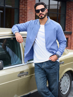 TACVASEN Light Blue Men's Lightweight Water Resistant Bomber Jacket