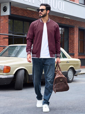 TACVASEN Wine Red Men's Lightweight Water Resistant Bomber Jacket