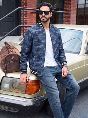 TACVASEN Grey Blue Camouflage Men's Lightweight Water Resistant Bomber Jacket