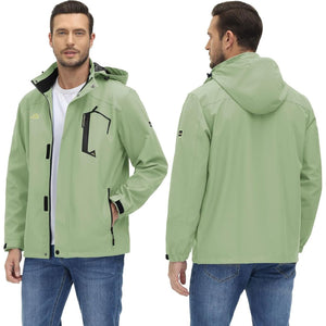 TACVASEN Light Green Men's Waterproof Outdoor Hiking Jacket with Zipped Pockets
