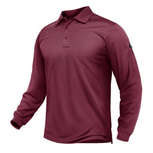 TACVASEN Wine Red Long Sleeve Quick Dry Tactical Performance Polo Shirt