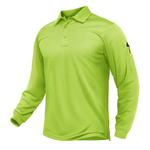 TACVASEN Yellow Green Long Sleeve Quick Dry Tactical Performance Polo Shirt