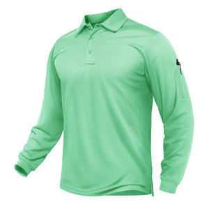TACVASEN Mint Green Long Sleeve Quick Dry Tactical Performance Polo Shirt