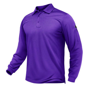 TACVASEN Purple Long Sleeve Quick Dry Tactical Performance Polo Shirt