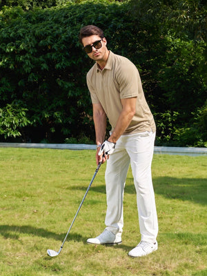 TACVASEN Khaki Men's Moisture Wicking Golf Quick Dry Polo Shirts