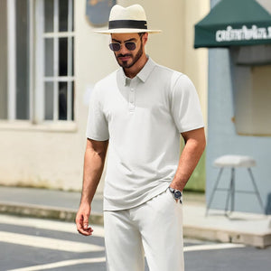 TACVASEN White Men's Pique Polo Shirt Short Sleeve Cooling Golf Top
