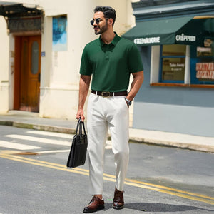 TACVASEN Dark Green Men's Pique Polo Shirt Short Sleeve Cooling Golf Top