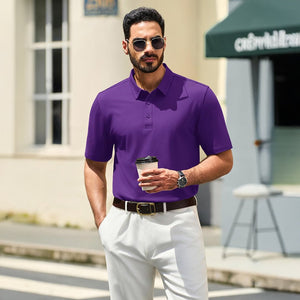 TACVASEN Purple Men's Pique Polo Shirt Short Sleeve Cooling Golf Top