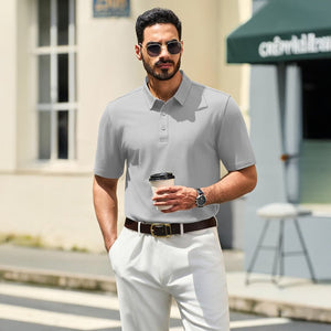 TACVASEN Gray Pink Men's Pique Polo Shirt Short Sleeve Cooling Golf Top