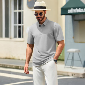 TACVASEN Light Grey Men's Pique Polo Shirt Short Sleeve Cooling Golf Top