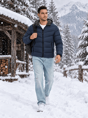 TACVASEN Navy Men's Puffer Sherpa Lined Winter Jacket