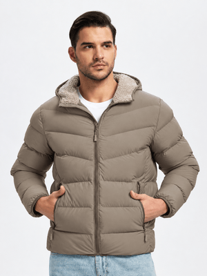 TACVASEN Coffee Brown Men's Puffer Sherpa Lined Winter Jacket