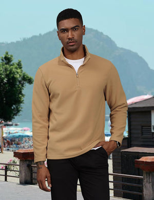 TACVASEN Khaki Men's Pullover Workout Fleece 1/4 Zip Uncw Vintage Sweatshirts