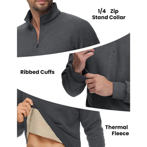 TACVASEN Dark Grey Men's Quarter Zip Fleece Pullover Warm Winter Sweatshirt