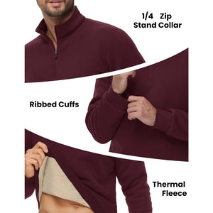 TACVASEN Wine Men's Quarter Zip Fleece Pullover Warm Winter Sweatshirt