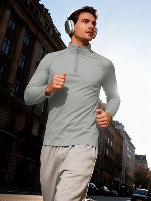 TACVASEN Light Grey Men's Quarter Zip Pullover Long Sleeve