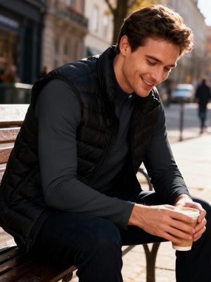 TACVASEN Black Men's Quarter Zip Pullover Long Sleeve
