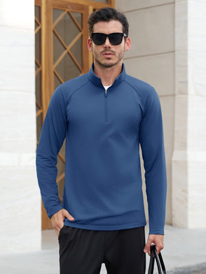 TACVASEN Blue Grey Men's Quarter Zip Pullover Long Sleeve