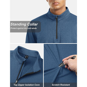 TACVASEN Navy Men's Quarter Zip Thermal Fleece Lined Pullover Sweatshirt
