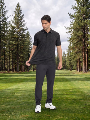 TACVASEN Black Men's Quick Dry Golf Shirt Moisture Wicking Collared Polo