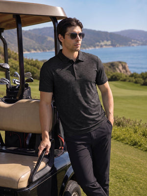 TACVASEN Black Men's Quick Dry Golf Shirt Moisture Wicking Collared Polo