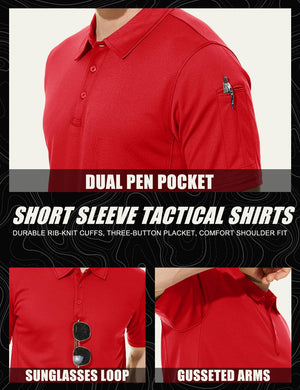 TACVASEN Black Quick Dry Tactical Polo Top Short Sleeve Shirt