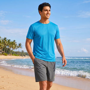 TACVASEN Blue Green Men's Quick - Dry Sun Protection Rash Guard T-Shirts