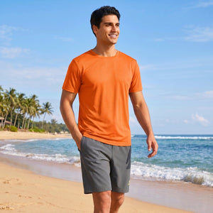 TACVASEN Orange Men's Quick - Dry Sun Protection Rash Guard T-Shirts