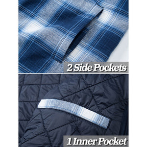 TACVASEN Blue Men's Quilted Plaid Flannel Detachable Hooded Jacket