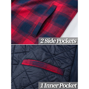 TACVASEN Blue Men's Quilted Plaid Flannel Detachable Hooded Jacket