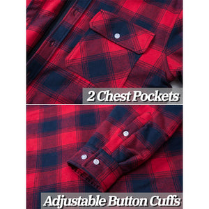TACVASEN Blue Men's Quilted Plaid Flannel Detachable Hooded Jacket