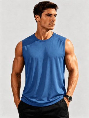 TACVASEN Blue Grey Men's Sleeveless Shirt Quick Dry UPF 50+ Gym Tank Top