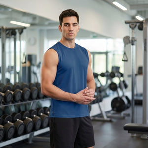 TACVASEN Blue Grey Men's Sleeveless Shirt Quick Dry UPF 50+ Gym Tank Top