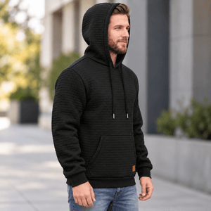 TACVASEN Black Men's Small Square Texture Hooded Pullover Shirt