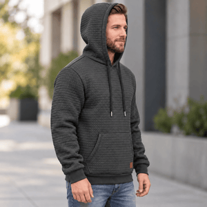 TACVASEN Dark Grey Men's Small Square Texture Hooded Pullover Shirt