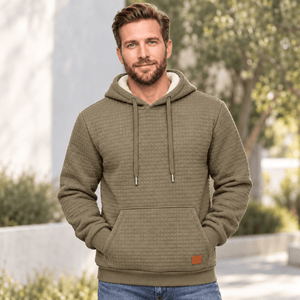 TACVASEN Khaki Men's Small Square Texture Hooded Pullover Shirt