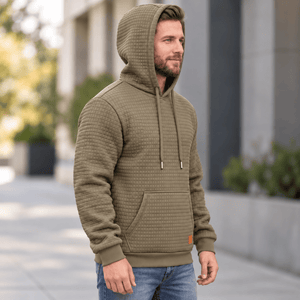 TACVASEN Khaki Men's Small Square Texture Hooded Pullover Shirt