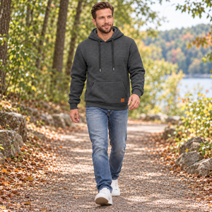 TACVASEN Dark Grey Men's Small Square Texture Hooded Pullover Shirt