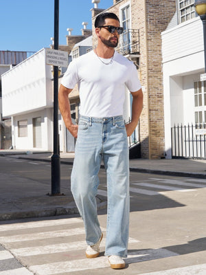 TACVASEN Light Blue Men's Straight Fit Jeans With Secure Storage
