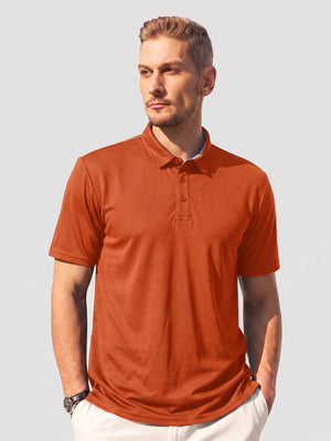 TACVASEN Orange Men's Summer Golf Polo Breathable Functional Shirt