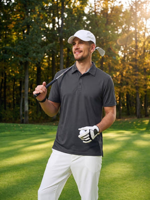 TACVASEN Dark Grey Men's Summer Golf Polo Breathable Functional Shirt