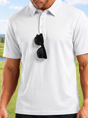 TACVASEN White Men's Summer Golf Polo Breathable Functional Shirt