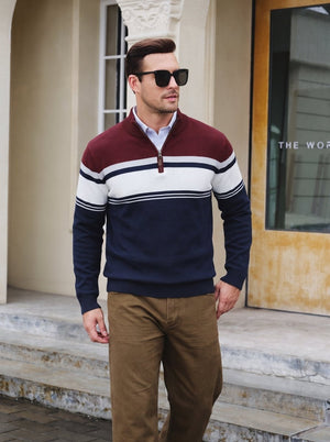 TACVASEN Navy Wine Red Men's Sweaters 1/4 Zip Cotton Sweater