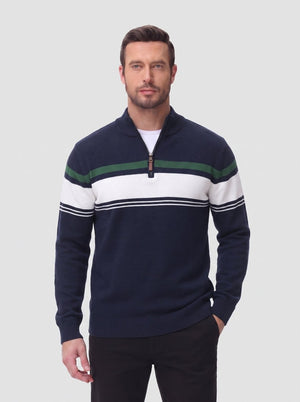 TACVASEN Navy Light Grey Men's Sweaters 1/4 Zip Cotton Sweater