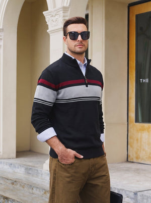 TACVASEN Black Men's Sweaters 1/4 Zip Cotton Sweater